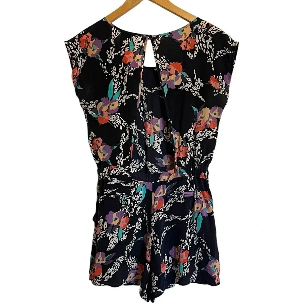 Yumi Kim Romper Silk Floral Navy Blue Size Small - Picture 5 of 11
